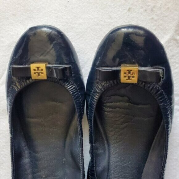 Tory Burch Eddie Ballet Bow Blue Patent Leather Flats Size 8 - Picture 3 of 11